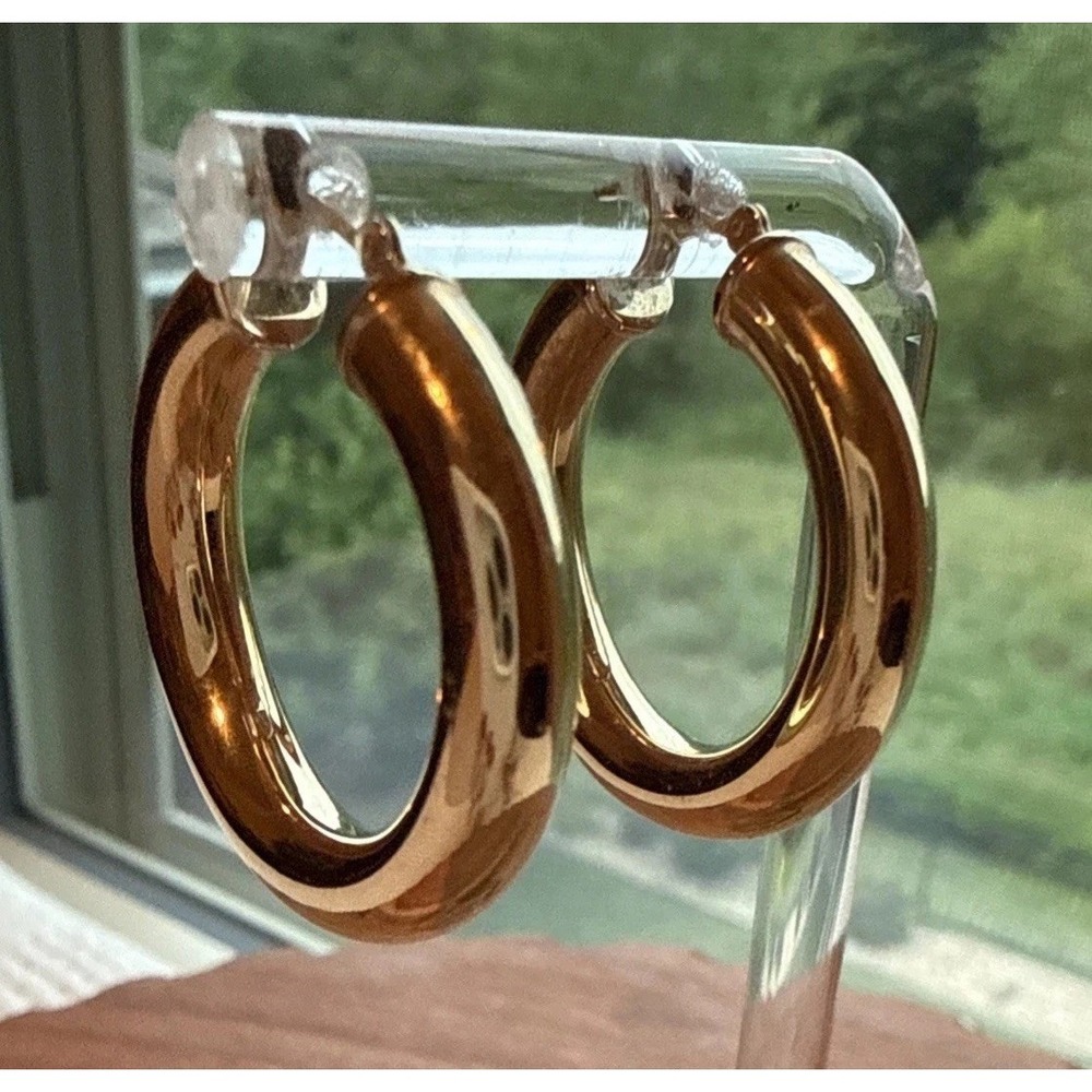 14k Polished Round Hoop Earrings 1 Inch Diameter 3 Grams Classic Old Money - Picture 1 of 10